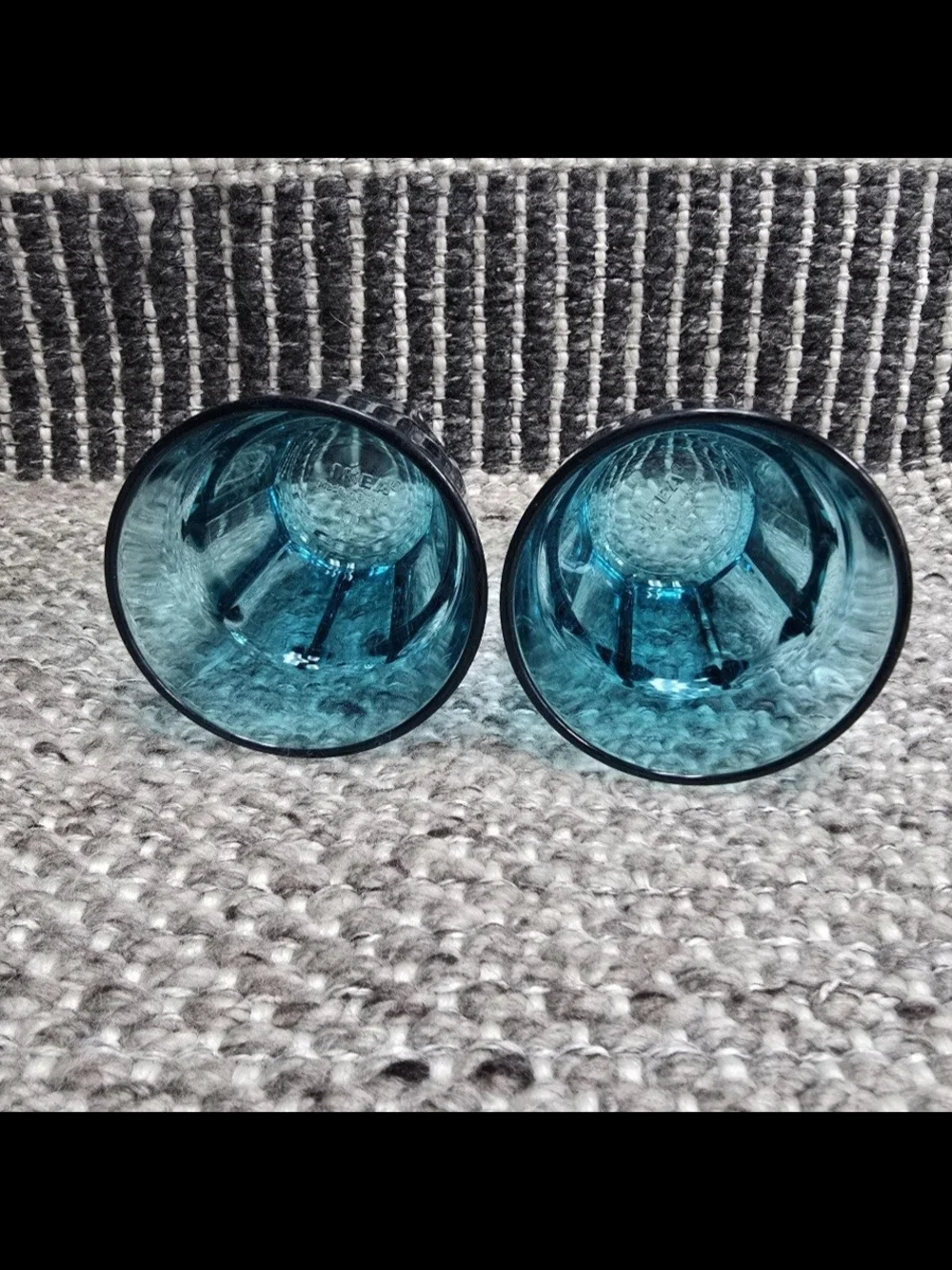 Vintage IKEA POKAL Teal Blue Glass Tumblers Set of 2 12 oz Discontinued